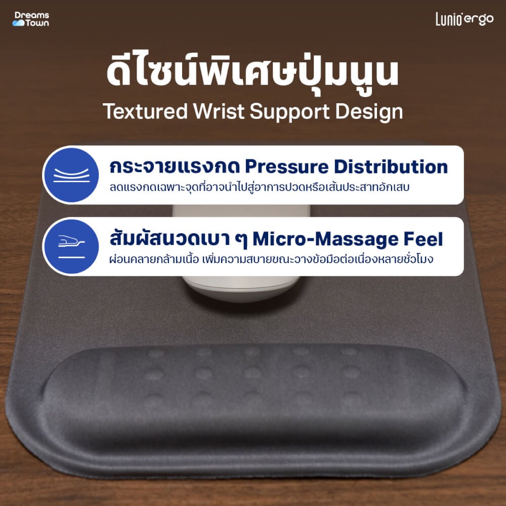 แผ่นรองเมาส์ LUNIO ERGO CYREST MOUSE PAD DARK GRAY สีเทาเข้ม